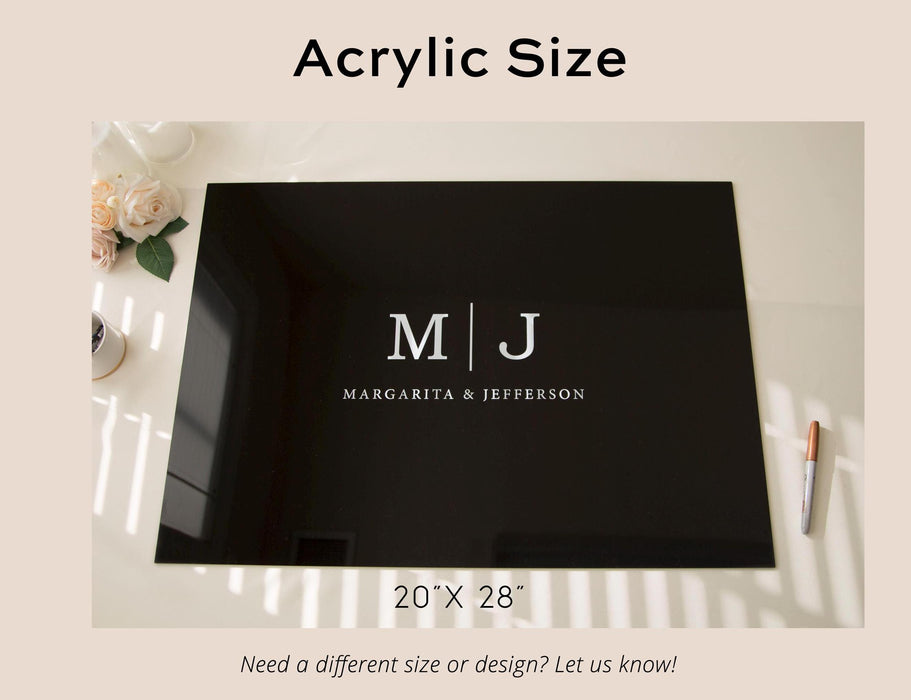 Wedding Guest Book Alternative (Black) w/ Optional 3D Monogram - Personalized Acrylic Plaque Guestbook, Wedding Reception Decor Signage