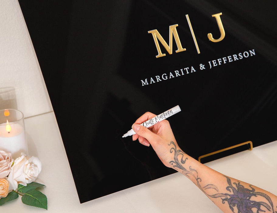 Wedding Guest Book Alternative (Black) w/ Optional 3D Monogram - Personalized Acrylic Plaque Guestbook, Wedding Reception Decor Signage