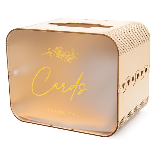 Wedding Card Box (Design 1 Clear) - Reception Table Money Cash Gift Favor Honeymoon Fund Collecting Storage Holder for Birthday Graduation Party Quinceanera Bridal Baby Shower Decor, 9.5" x 7.5"