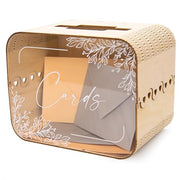Wedding Card Box (Design 1 Clear) - Reception Table Money Cash Gift Favor Honeymoon Fund Collecting Storage Holder for Birthday Graduation Party Quinceanera Bridal Baby Shower Decor, 9.5" x 7.5"