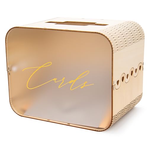 Wedding Card Box (Design 1 Clear) - Reception Table Money Cash Gift Favor Honeymoon Fund Collecting Storage Holder for Birthday Graduation Party Quinceanera Bridal Baby Shower Decor, 9.5" x 7.5"