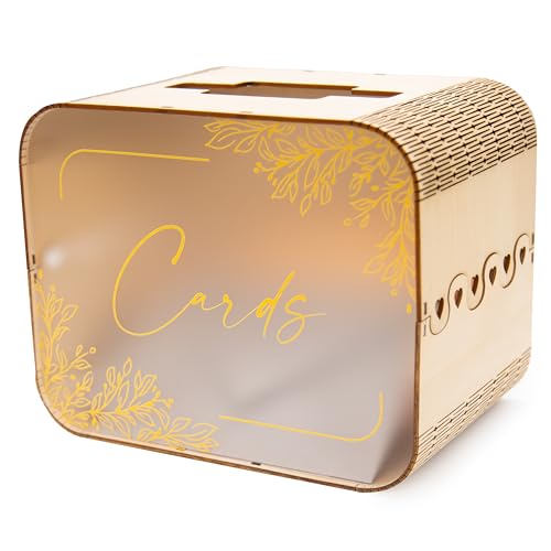 Wedding Card Box (Design 1 Clear) - Reception Table Money Cash Gift Favor Honeymoon Fund Collecting Storage Holder for Birthday Graduation Party Quinceanera Bridal Baby Shower Decor, 9.5" x 7.5"