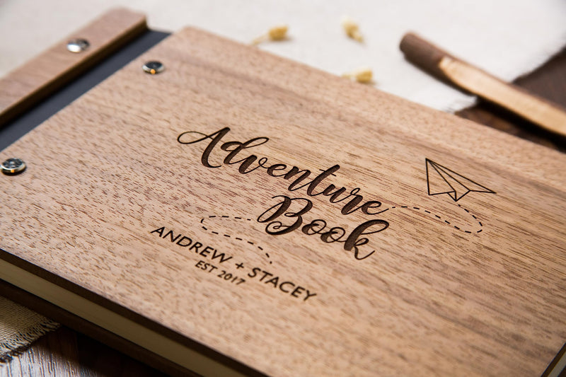 Engraved Wood Cover Adventure Book