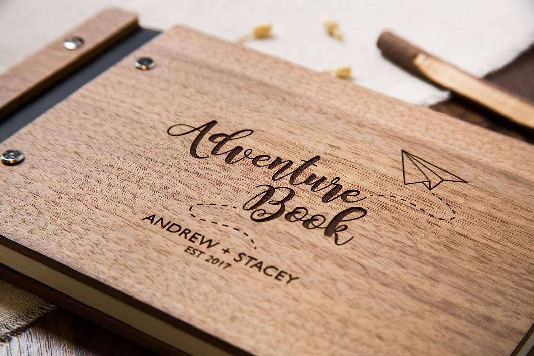 Engraved Wood Cover Adventure Book