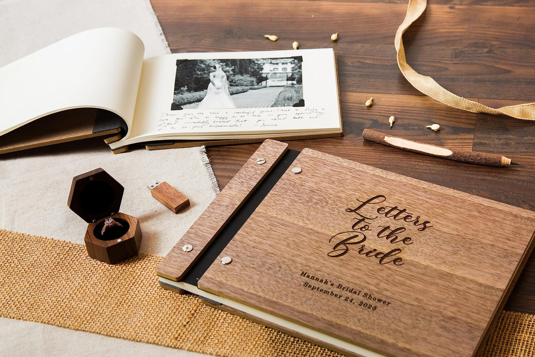 Engraved Wood Cover Book for Letters to the Bride