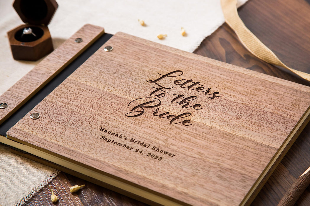 Engraved Wood Cover Book for Letters to the Bride