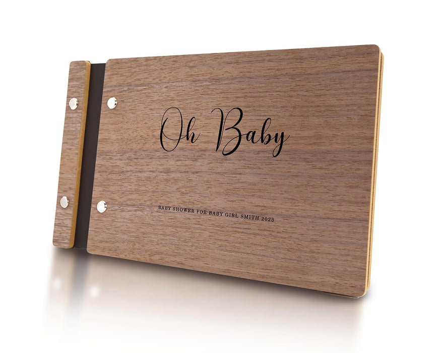 Engraved Wood Cover Oh Baby Book for Baby Showers