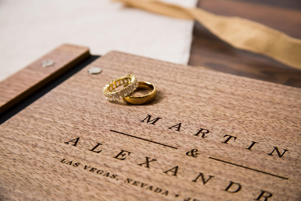 Engraved Walnut Wood Wedding Guest Book