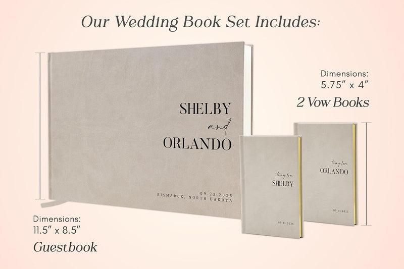 Personalized Wedding Book Set with Guestbook Vow Books (Design 3) - Custom Wedding Keepsake, Personalized Guestbook, Vow Journals, Modern Wedding Decor, Elegant Wedding Stationery for Couples, Taupe