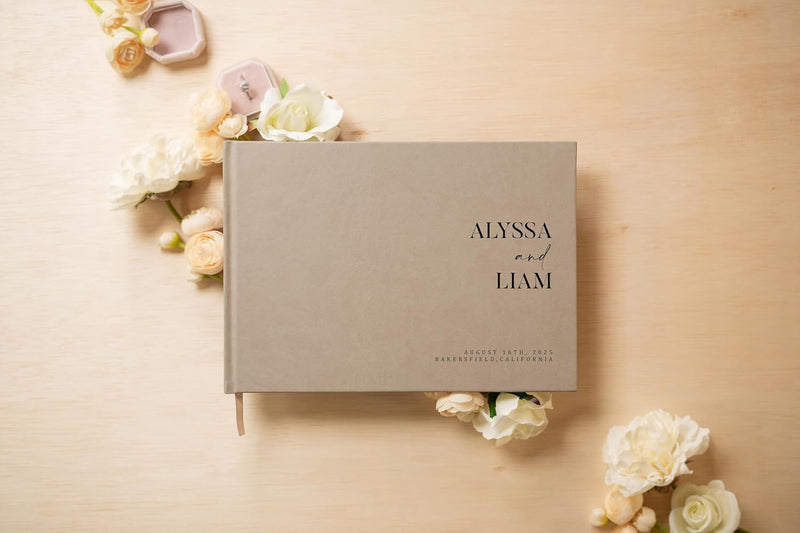 Personalized Wedding Book Set with Guestbook Vow Books (Design 3) - Custom Wedding Keepsake, Personalized Guestbook, Vow Journals, Modern Wedding Decor, Elegant Wedding Stationery for Couples, Taupe