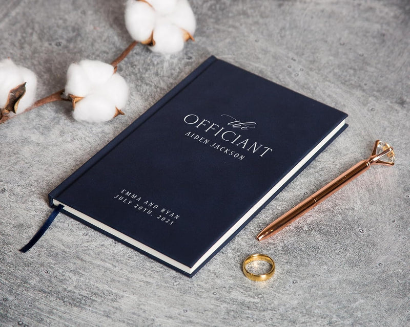 MUUJEE Custom Officiant Book - Personalized Modern Minimalist Notebook Custom Journal Gift for Pastor Ministers Sermon Wedding Ceremony, 32 PAges, 140gsm Thick Lined Paper, 5.25 x 8.25" (Design1)