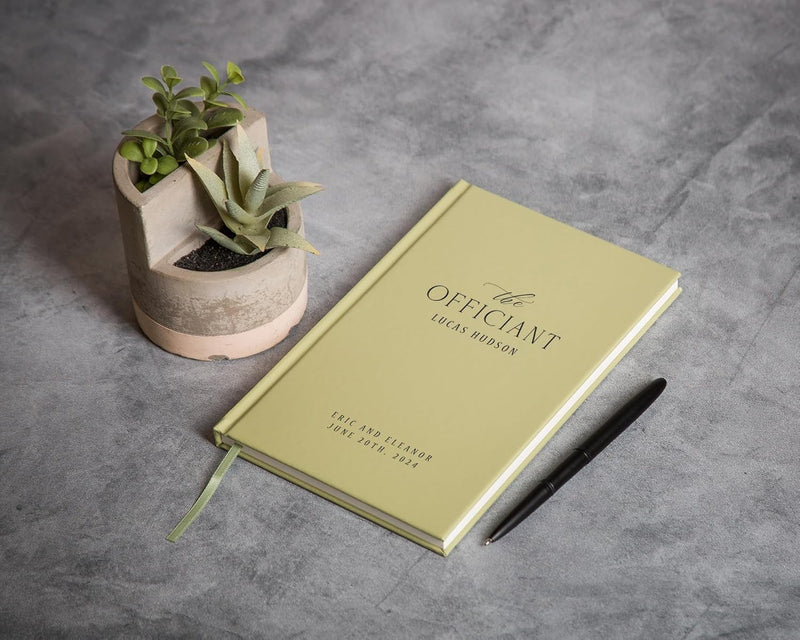 MUUJEE Custom Officiant Book - Personalized Modern Minimalist Notebook Custom Journal Gift for Pastor Ministers Sermon Wedding Ceremony, 32 PAges, 140gsm Thick Lined Paper, 5.25 x 8.25" (Design1)