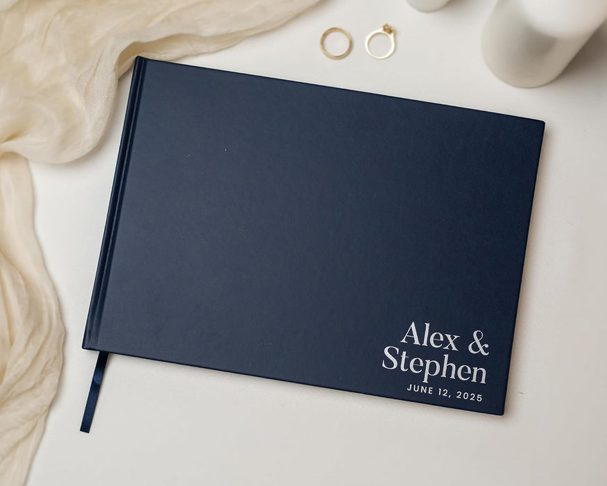 Personalized Foil Guest Book - 11.5 x 8.5 Custom Guestbook with Customizable Corner Names Date Cover, Hardcover Polaroid Book for Sign in at Wedding Reception Baby Bridal Shower Party