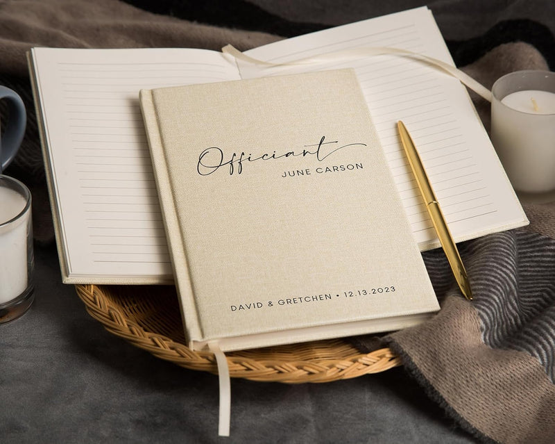 MUUJEE Custom Officiant Book - Personalized Modern Minimalist Notebook Custom Journal Gift for Pastor Ministers Sermon Wedding Ceremony, 32 PAges, 140gsm Thick Lined Paper, 5.25 x 8.25" (Design2)