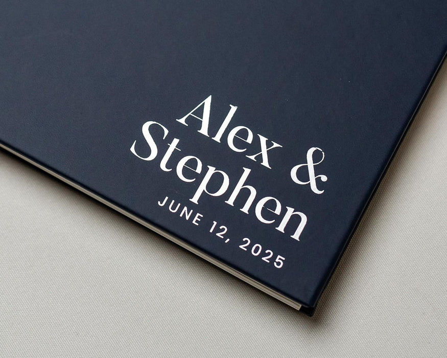 Personalized Foil Guest Book - 11.5 x 8.5 Custom Guestbook with Customizable Corner Names Date Cover, Hardcover Polaroid Book for Sign in at Wedding Reception Baby Bridal Shower Party