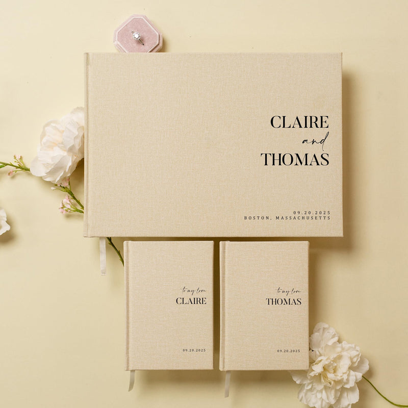 Personalized Wedding Book Set with Guestbook Vow Books (Design 3) - Custom Wedding Keepsake, Personalized Guestbook, Vow Journals, Modern Wedding Decor, Elegant Wedding Stationery for Couples, Taupe