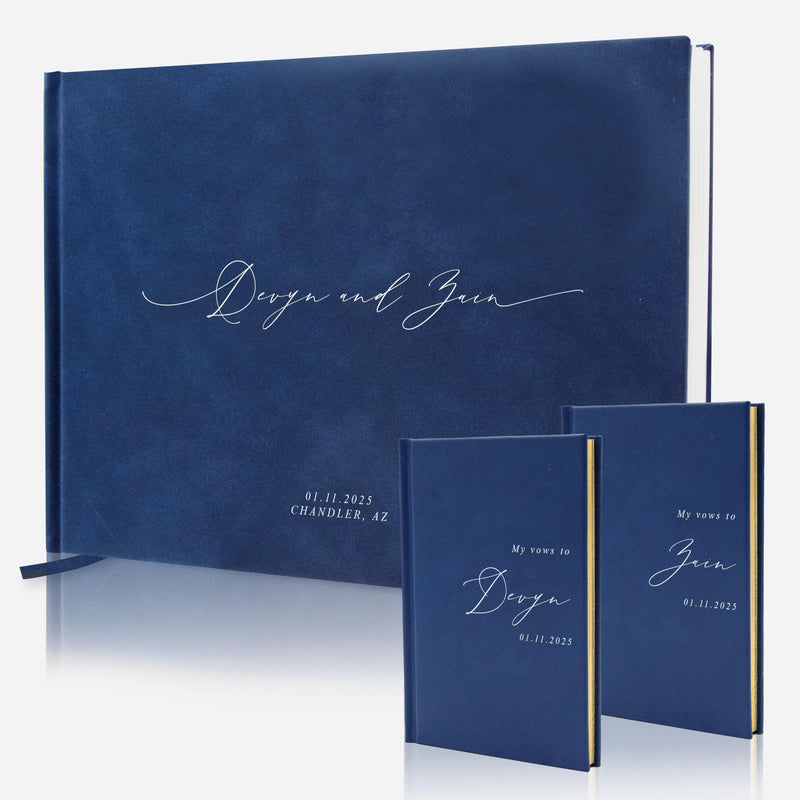 Personalized Wedding Book Set with Guestbook Vow Books (Design 1) - Custom Large 11.5 x 8.5 Guest Signin Book, 5.75 x 4 Vow Books for Marriage Ceremony Reception, Gift for Engaged Couple, Eggshell