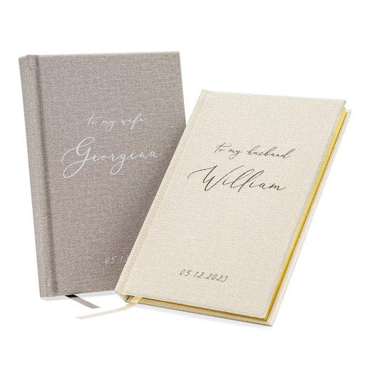 Vow Books Set of 2 (Wife Husband Design) - Custom Hard Cover Luxury Modern Wedding Ceremony or Vow Renewal Booklets, Bride Groom Gifts, Engagement Party or Reception Speech Notes