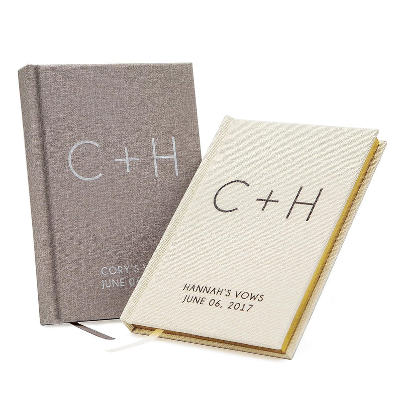 Vow Books Set of 2 (Monogram Design) - Custom Hard Cover Luxury Modern Wedding Ceremony or Vow Renewal Booklets, Bride Groom Gifts, Engagement Party or Reception Speech Notes