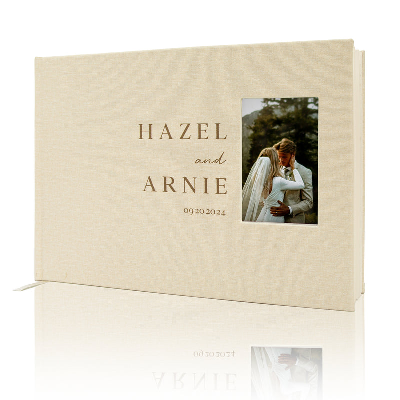 Personalized Linen Guest Book w/ Photo Slot - D1