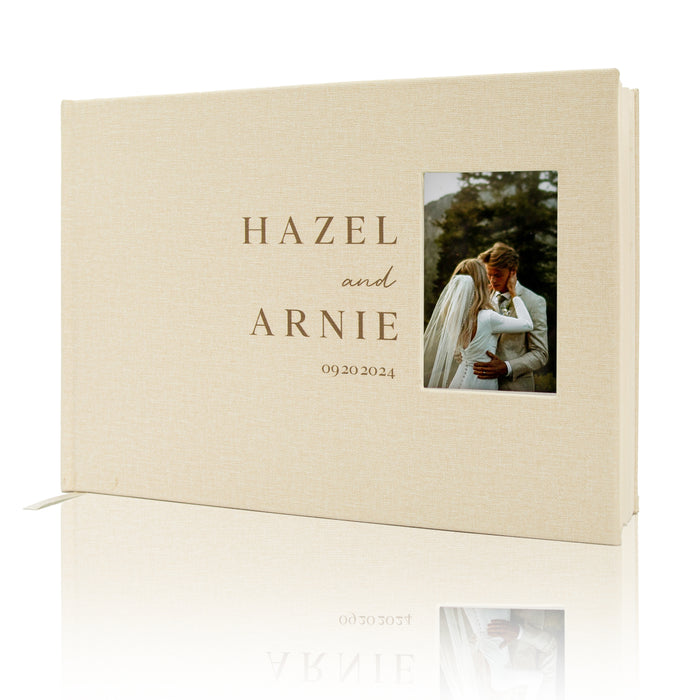 Personalized Linen Guest Book w/ Photo Slot - D1