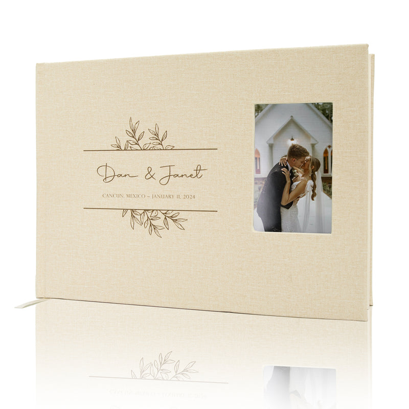 personalized linen photo-slot guestbook — product photo