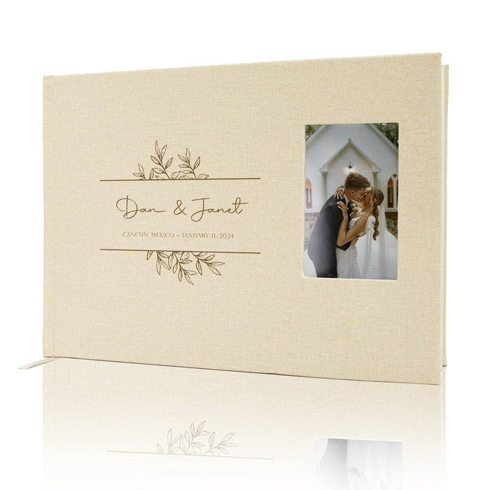 Personalized Linen Guest Book w/ Photo Slot - D2