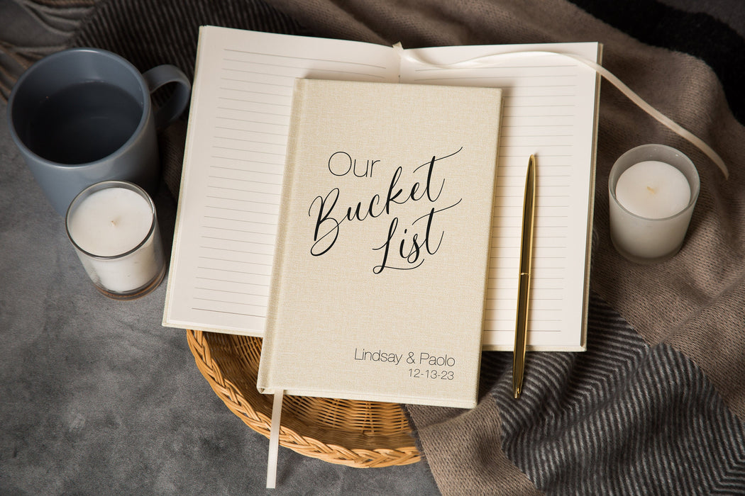 Bucket List 2 Lined Notebook - Personalized Travel Gift Hardcover Wanderlust Journal New Years Resolution Couples Relationship Goals Planner