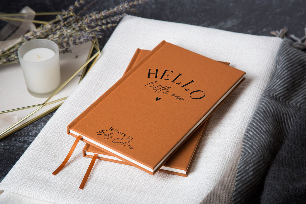 Hello Little One Lined Notebook - Personalized Hard Cover book for Custom Journal Baby Shower Return Gift for New Mom Dad Parent First B-day