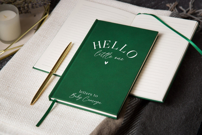 Hello Little One Lined Notebook - Personalized Hard Cover book for Custom Journal Baby Shower Return Gift for New Mom Dad Parent First B-day