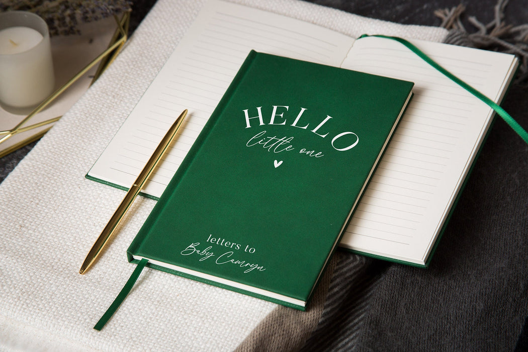 Hello Little One Lined Notebook - Personalized Hard Cover book for Custom Journal Baby Shower Return Gift for New Mom Dad Parent First B-day