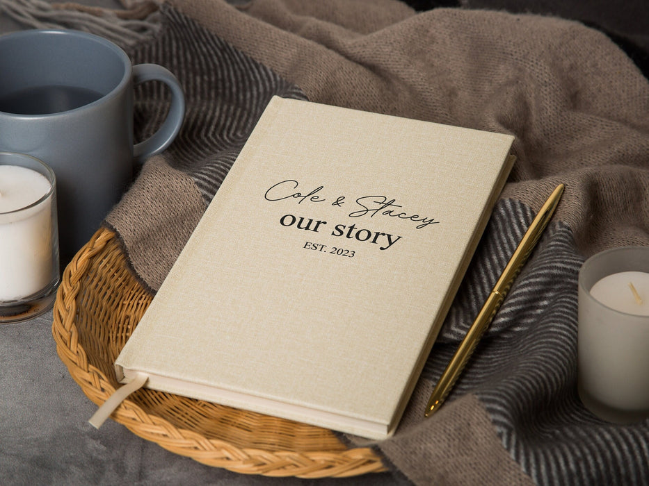 Our Story Lined Notebook - Hard Cover Book, Custom Anniversary Gifts Personalized Proposal Note Journal Wedding Notebook Planner