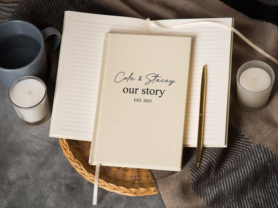 Our Story Lined Notebook - Hard Cover Book, Custom Anniversary Gifts Personalized Proposal Note Journal Wedding Notebook Planner