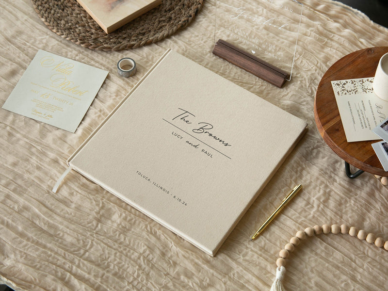 Real Linen Cream Guest Book (Design 5)