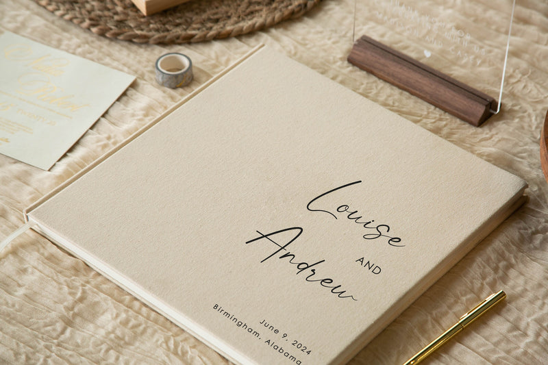 Real Linen Cream Guest Book (Design 3)