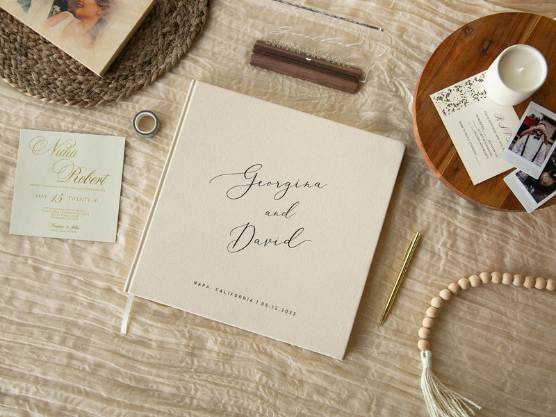 Real Linen Cream Guest Book (Design 4)