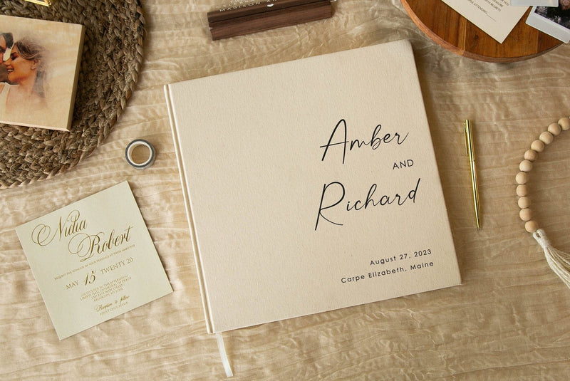 Real Linen Cream Guest Book (Design 3)