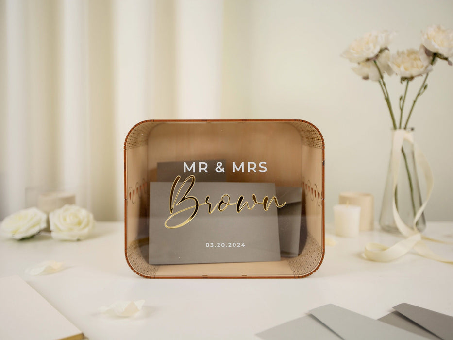 Wood & Acrylic Wedding Card Box (Design 12)