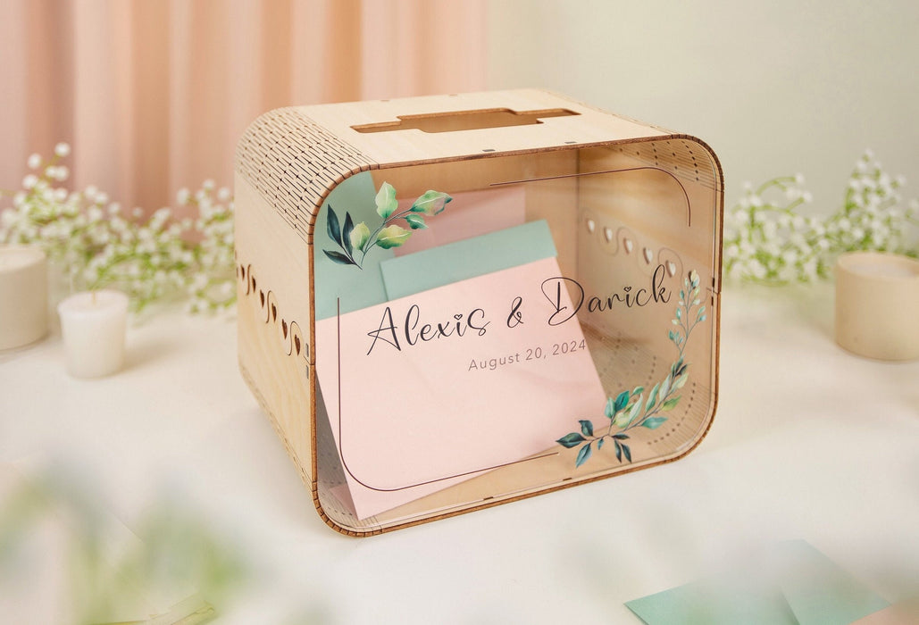 Wood & Acrylic Wedding Card Box (Design 7)