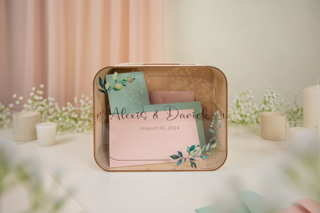 Wood & Acrylic Wedding Card Box (Design 7)