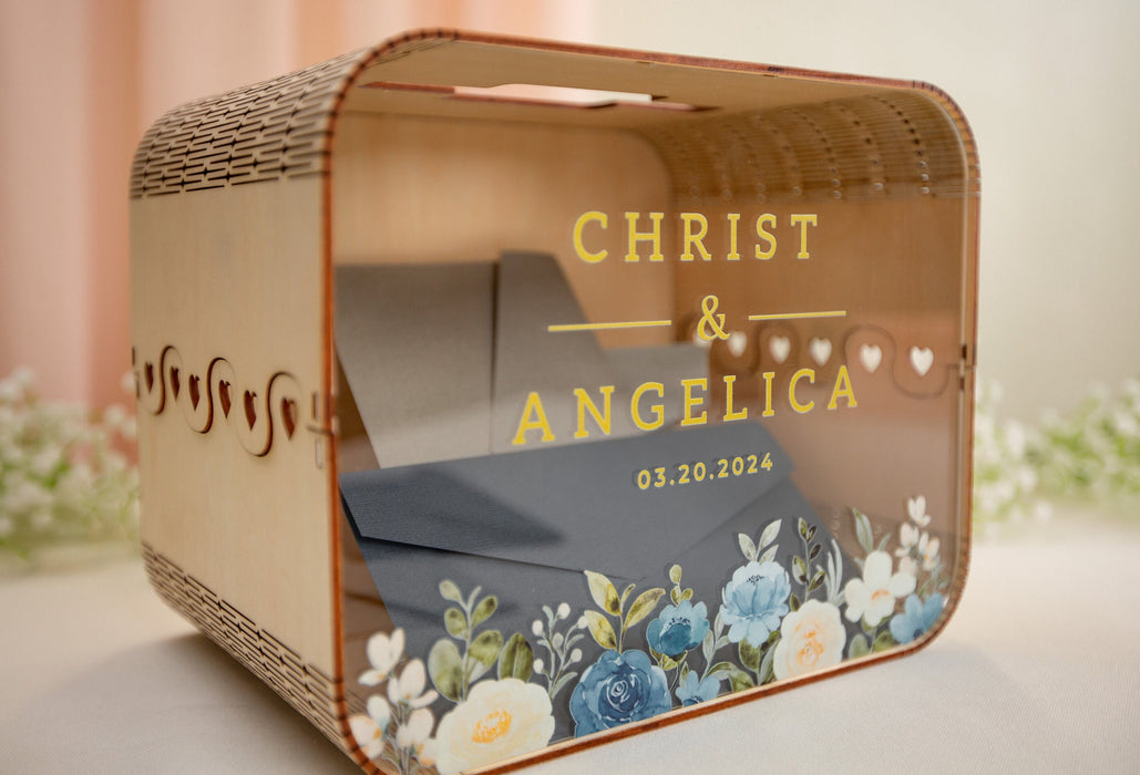 Wood & Acrylic Wedding Card Box (Design 5)