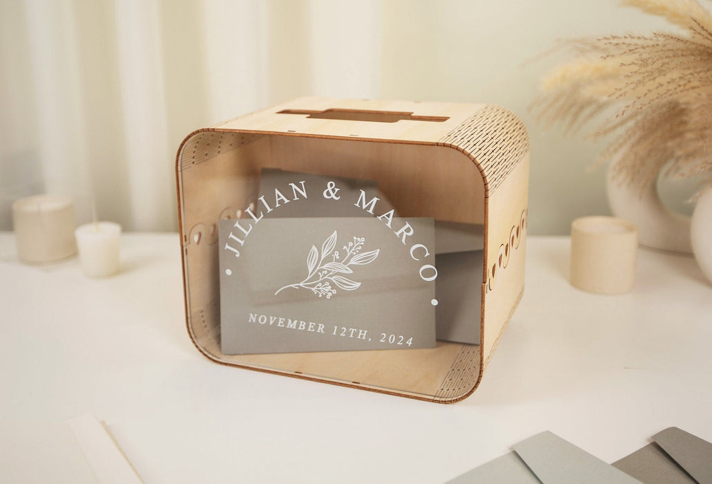 Wood & Acrylic Wedding Card Box (Design 8)