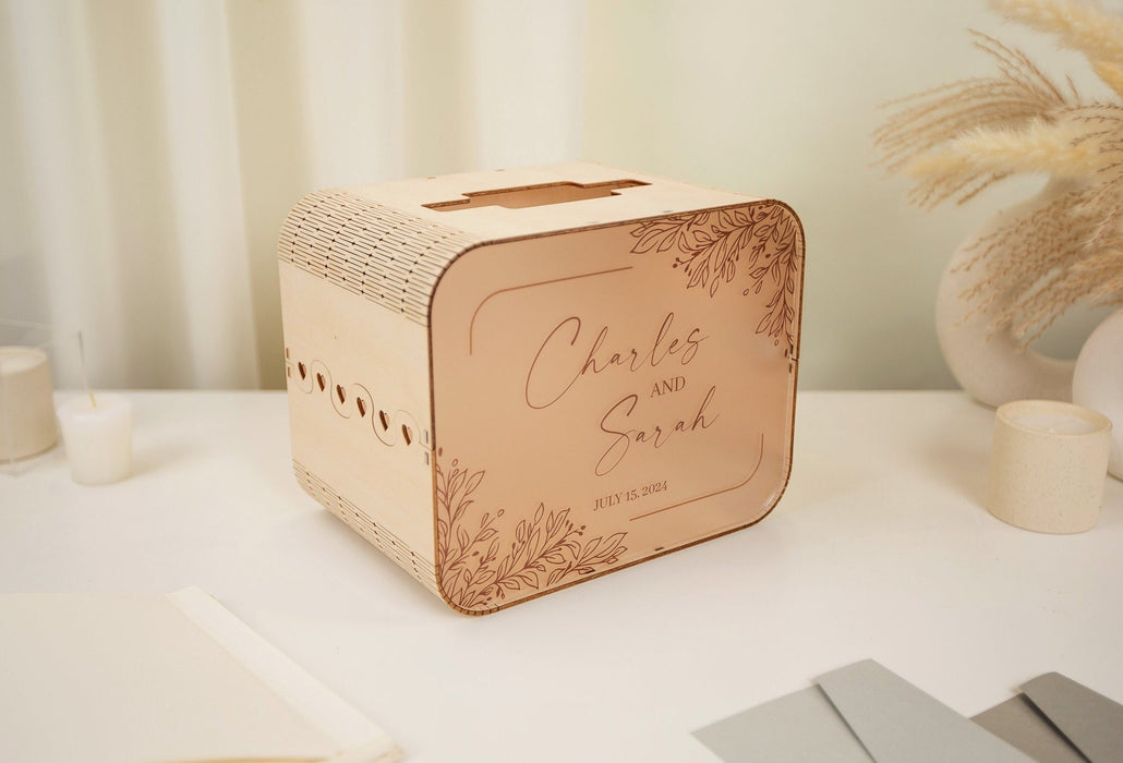 Wood & Acrylic Wedding Card Box (Design 10)