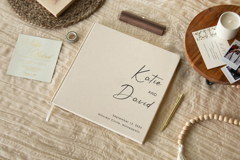 Real Linen Cream Guest Book (Design 3)