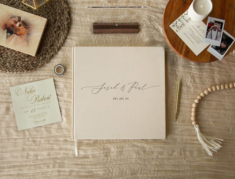 Real Linen Cream Guest Book (Design 1)