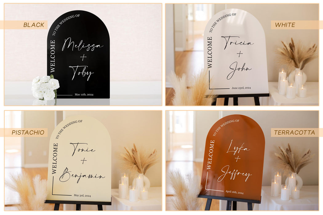 Personalized Arched Acrylic Wedding Welcome Sign (Design 1)