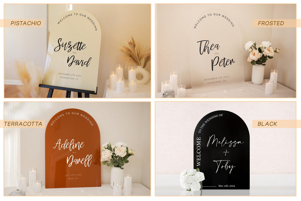 Personalized Arched Acrylic Wedding Welcome Sign (Design 4)