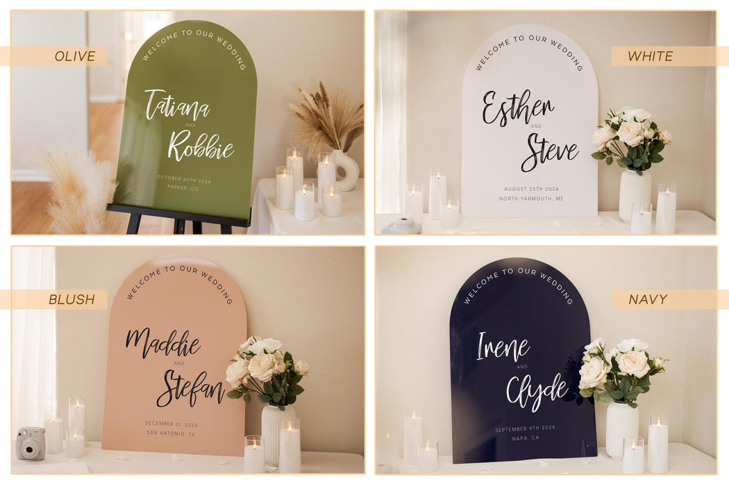 Personalized Arched Acrylic Wedding Welcome Sign (Design 4)