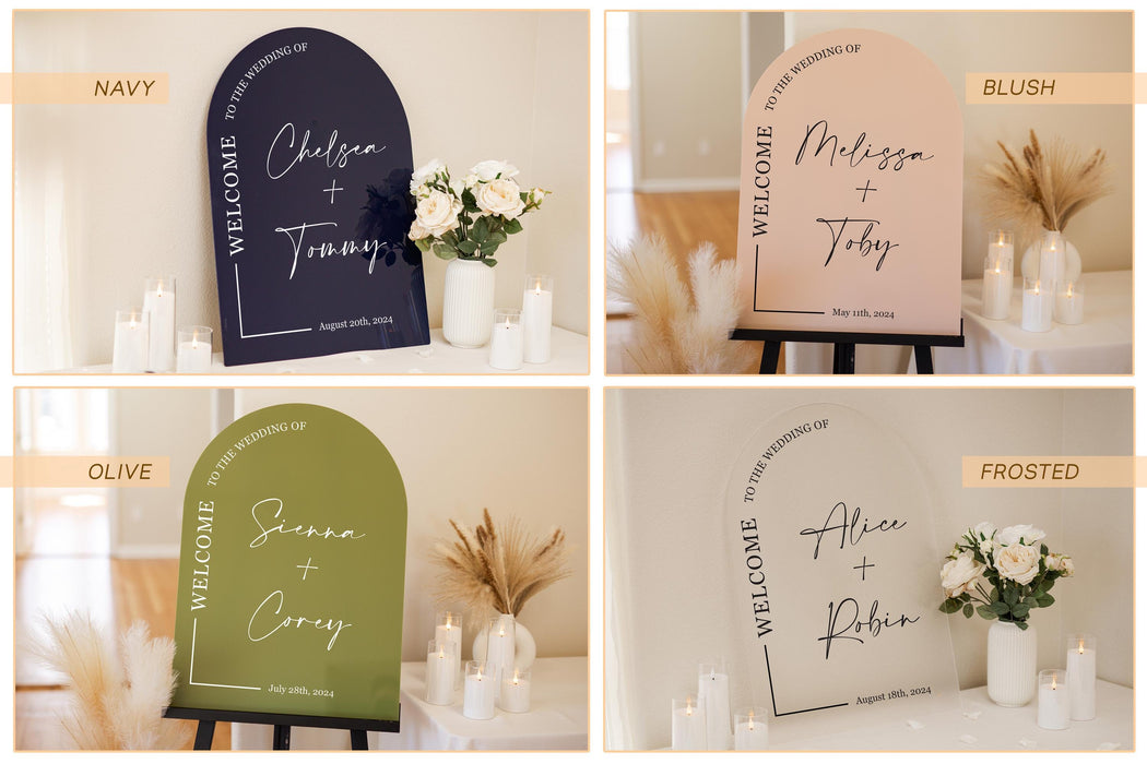 Personalized Arched Acrylic Wedding Welcome Sign (Design 1)