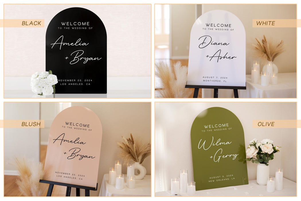 Personalized Arched Acrylic Wedding Welcome Sign (Design 2)